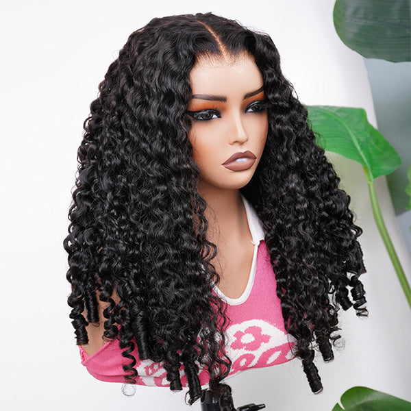 Burmese Curly Glueless Wig Bleached Knots Pre-cut 7x5 9x6 HD Lace Wear Go Wigs With Elastic Drawstring