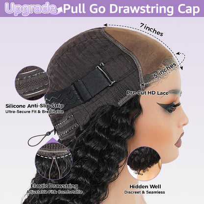 Burmese Curly Glueless Wig Bleached Knots Pre-cut 7x5 9x6 HD Lace Wear Go Wigs With Elastic Drawstring
