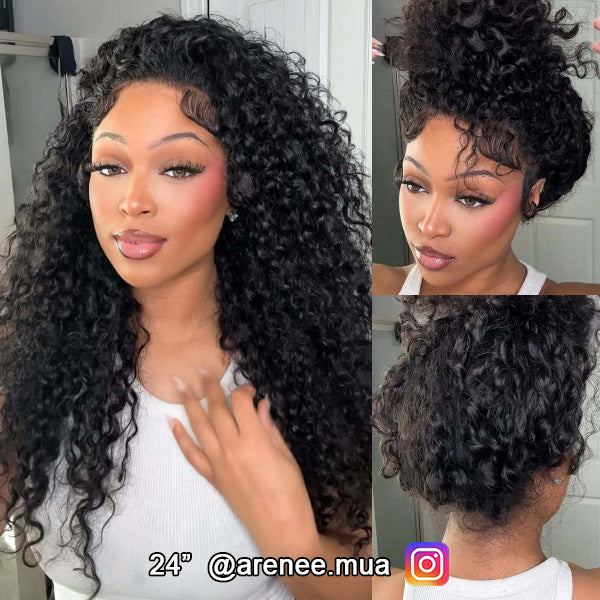 Water Wave Invisi-Drawstring Flexible Fit 360 Lace Frontal Glueless Wig With Bleached Knots