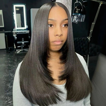 Straight Layered Cut Wear Go Glueless Wig Bleached Knots Pre Cut HD Lace Wig