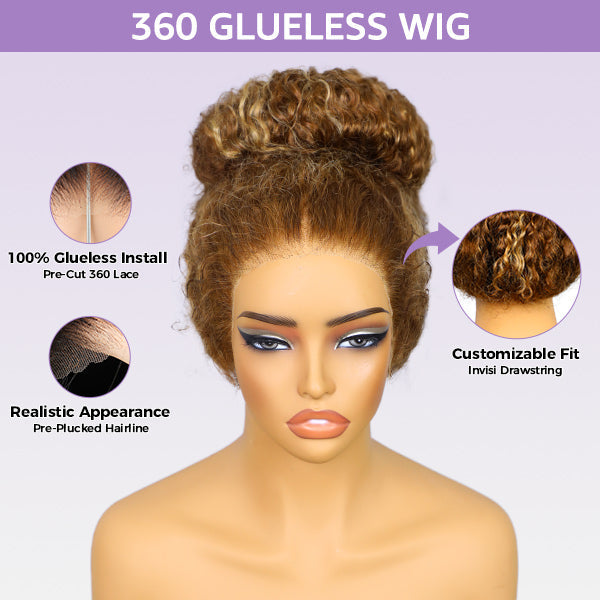 Water Wave Highlight Ombre 4/27 Wear Go Glueless Wig Pre-cut 360 Lace Frontal Wig