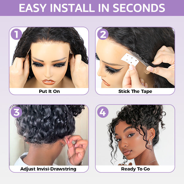Water Wave Invisi-Drawstring Flexible Fit 360 Lace Frontal Glueless Wig With Bleached Knots