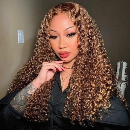 Water Wave Highlight Ombre 4/27 Wear Go Glueless Wig Pre-cut 360 Lace Frontal Wig