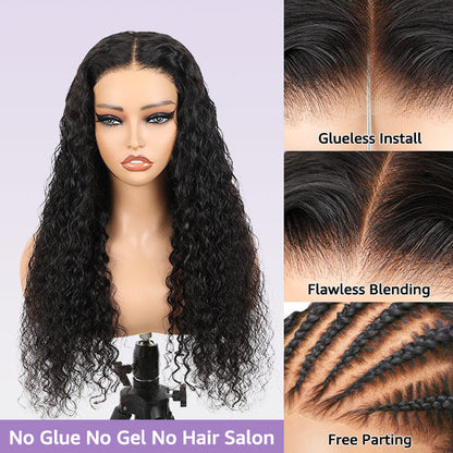 Water Wave Pre-Bleached Knots Snug Fit Drawstring Wear Go Wigs 7x5 HD Lace 100% Glueless Pre-cut Lace Closure Wigs Preplucked Natural Hairline